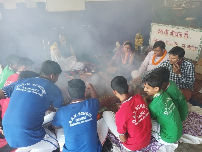 School havan ceremony with students and teachers